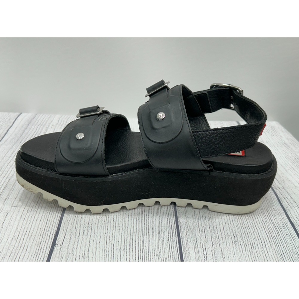 Hunter Sandals Womens Size 8? Black Leather Double Buckle Strap Platform Chunky - Picture 6 of 13